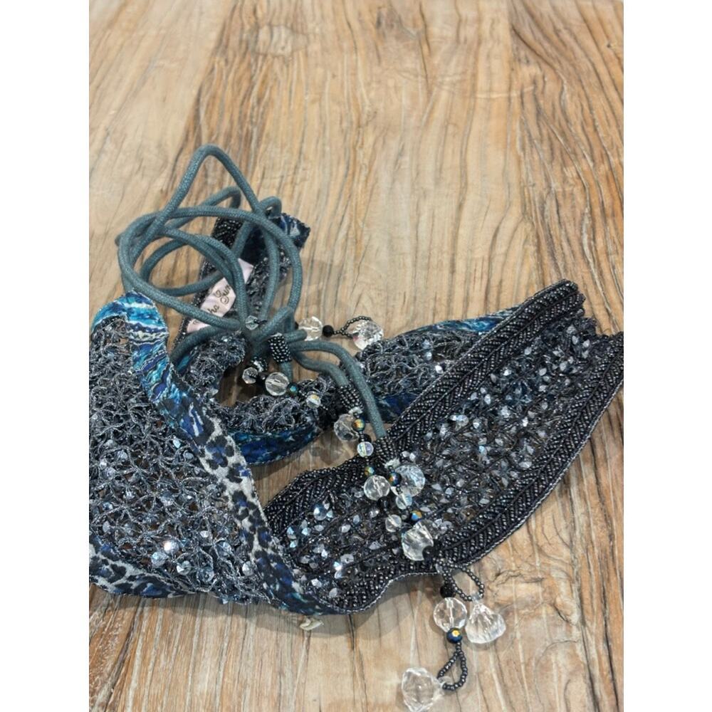 Deepa Gurnani Belt Beaded Embellished Boho Crystal  Blue